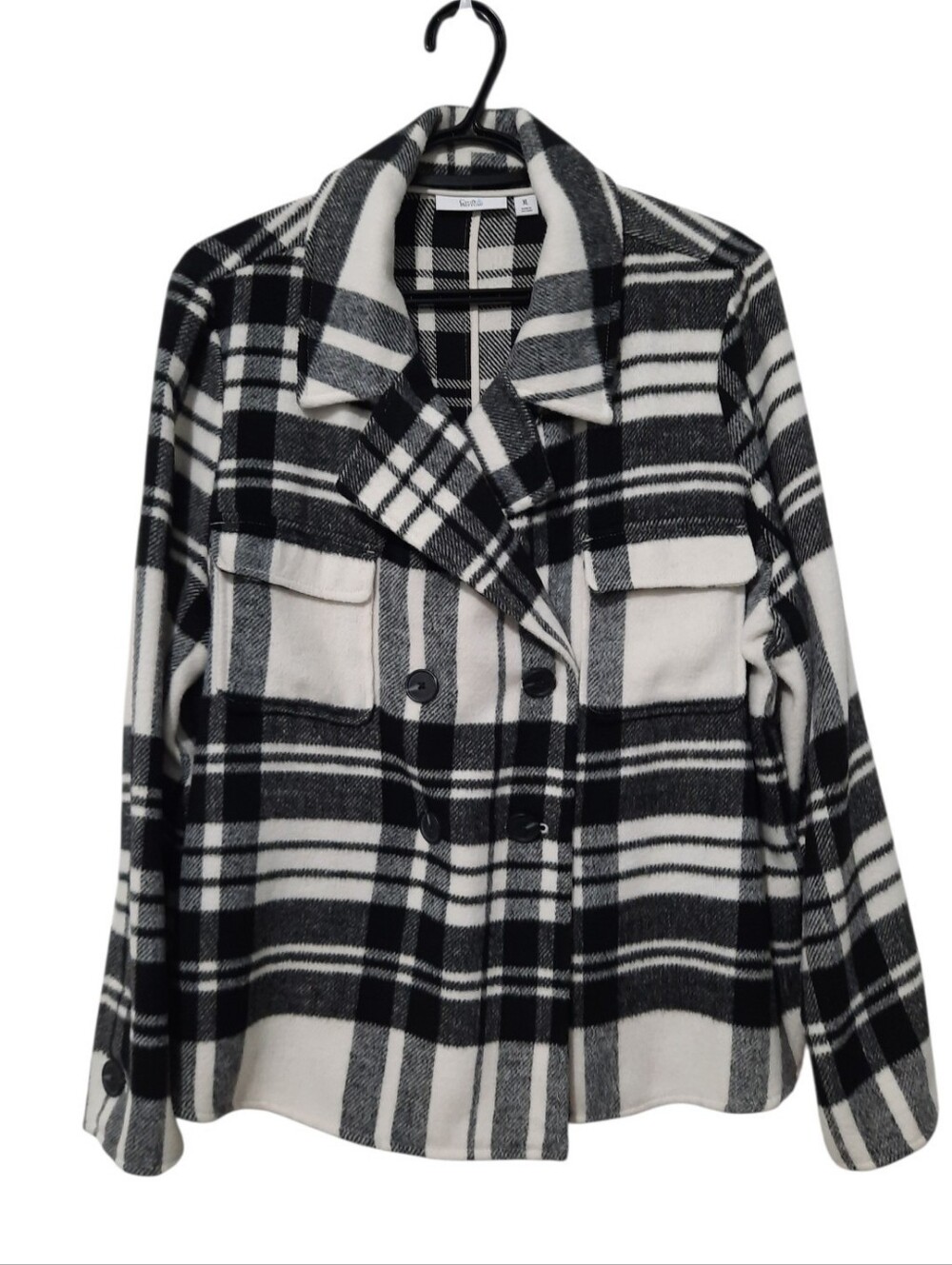 Croft and Barrow Plaid Fleece Double Breasted Shacket Coat Womens Size XL